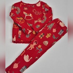 {Next} UK Red Long John Holiday Ribbed Pajamas